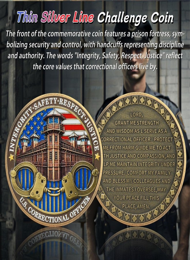 IELCJJ Original Thin Silver Line Challenge Coin - Correctional Officer Prison Police Thin Gray Line Token Medallions - Thank You Law Enforcement Corrections Officer Gifts - Honor US Correctional Officers - Image 2