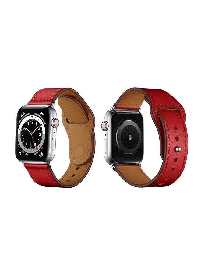 vesus - Genuine Leather Replacement Band For Apple Watch Series 6/SE/5/4/3/2/1 Dark Red - Image 1