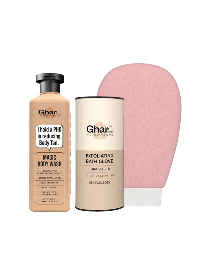 Ghar Soaps Magic Body Wash(250 ml) with Exfoliating Glove | Deep Cleanse & Hydrate | Removes Dead Skin | Soft, Smooth & Glowing Skin | Fresh & Gentle Care - Image 1