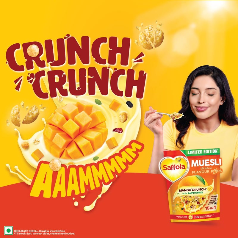 Saffola Muesli Mango Crunch, with Real Alphonso Mango 400g | Limited Edition, with crunchy Flavour Pops | Breakfast Cereal - Image 4