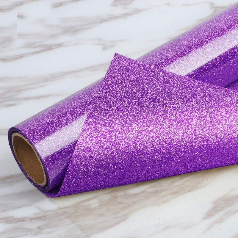 TransWonder Purple Glitter HTV Glitter Heat Transfer Vinyl 12in.x5ft Iron on Vinyl for Cricut T Shirts (Purple) - Image 1