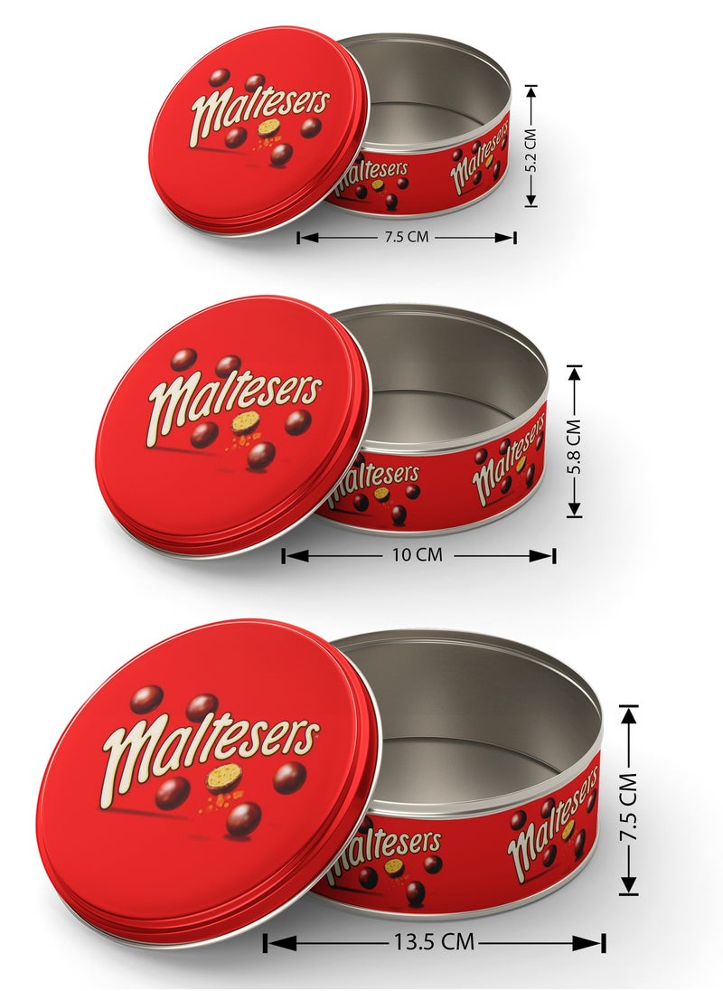 Plan A - Set of Metal Cake Chocolate Biscuit Food Storage Box Round Boxes Different Sizes Easy to Carry and Store Stackable Biscuit Food Storage Boxes (Maltesers) - Image 1