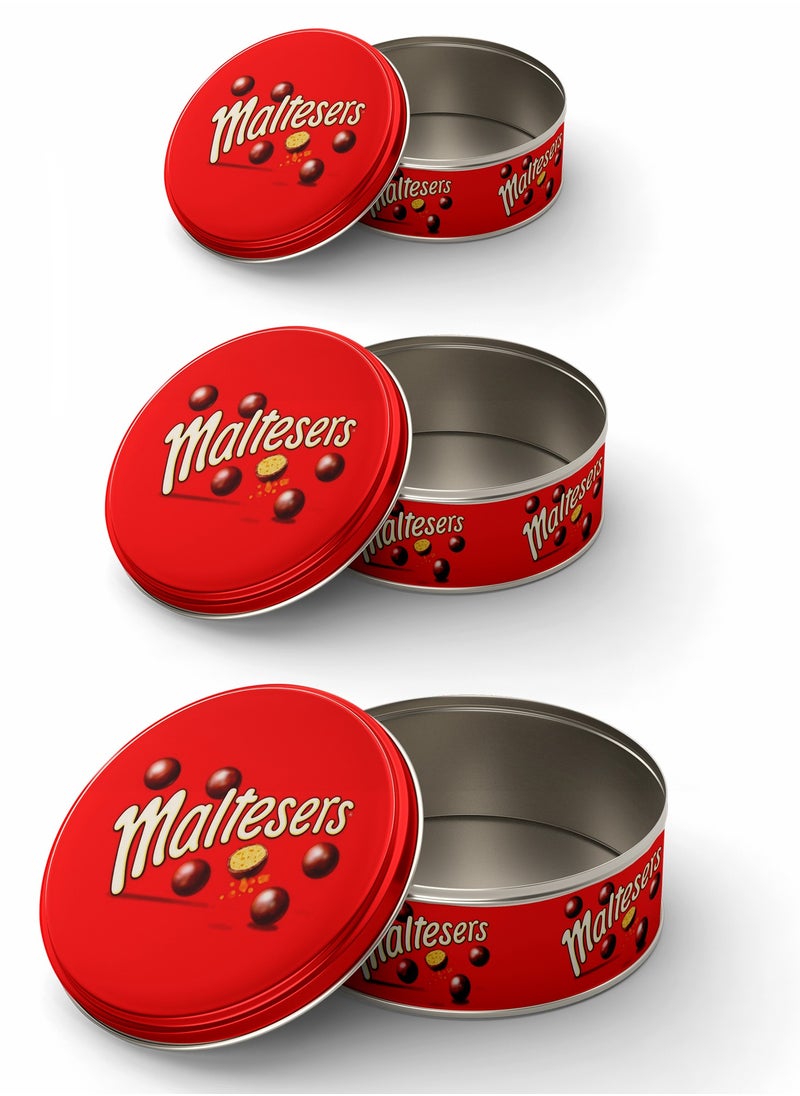 Plan A - Set of Metal Cake Chocolate Biscuit Food Storage Box Round Boxes Different Sizes Easy to Carry and Store Stackable Biscuit Food Storage Boxes (Maltesers) - Image 1