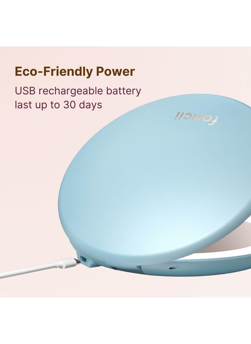 Fancii Fancii Taylor Rechargeable Compact Makeup Mirror with LED Lights 10x 1x Magnifying 3 Light Settings Large 5 Wide  Travel Mirror for Purses Soft Sky  - Image 3