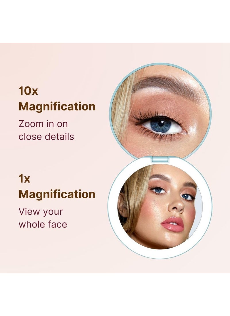 Fancii Fancii Taylor Rechargeable Compact Makeup Mirror with LED Lights 10x 1x Magnifying 3 Light Settings Large 5 Wide  Travel Mirror for Purses Soft Sky  - Image 5