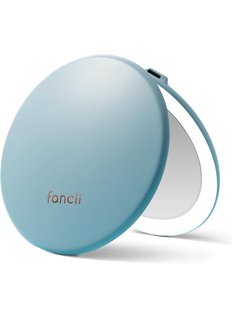 Fancii Fancii Taylor Rechargeable Compact Makeup Mirror with LED Lights 10x 1x Magnifying 3 Light Settings Large 5 Wide  Travel Mirror for Purses Soft Sky  - Image 1
