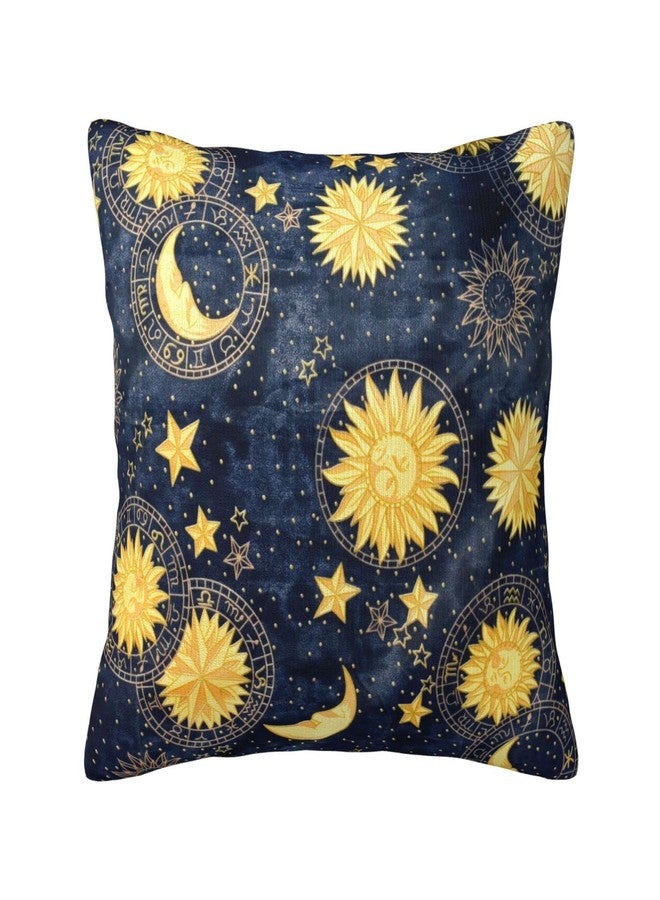 VARUN Golden Stars Moon Sun Face Throw Pillow Covers Fantasy Universe Pattern Vintage Starry Sky Design Square Pillowcases for Home Decor Sofa Car Bedroom Pillow case 18x18inch - Image 1