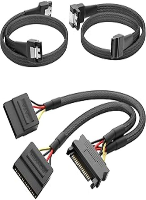 KabelDirekt 819 0.6m 30cm 15-pin SATA to 2 x power cable + 60cm 7-pin 3 data 6 Gbit/s 90 ° angled black