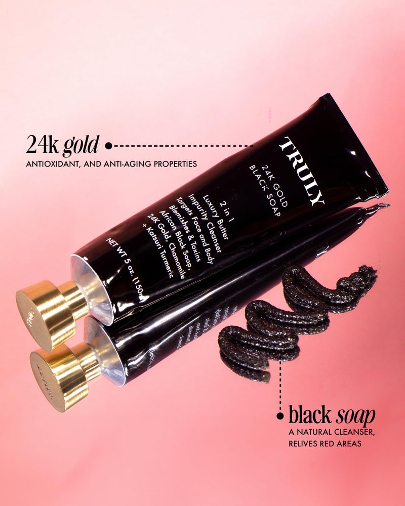 Truly Beauty 24K Gold Black Soap for Face and Body with Chamomile and Turmeric - African Black Soap for Acne, Hyperpigmentation & Signs of Aging - 5oz - Image 2