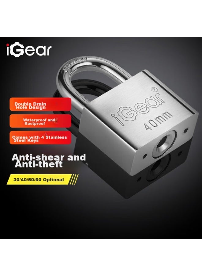 Igear Padlock, Waterproof And Rust-resistant, Door Lock, Tool Lock, For Shops, Gates, Warehouses, Car Trunks, Home Use, Schools, Anti-theft And Tamper-proof Lock, 40mm - Image 1
