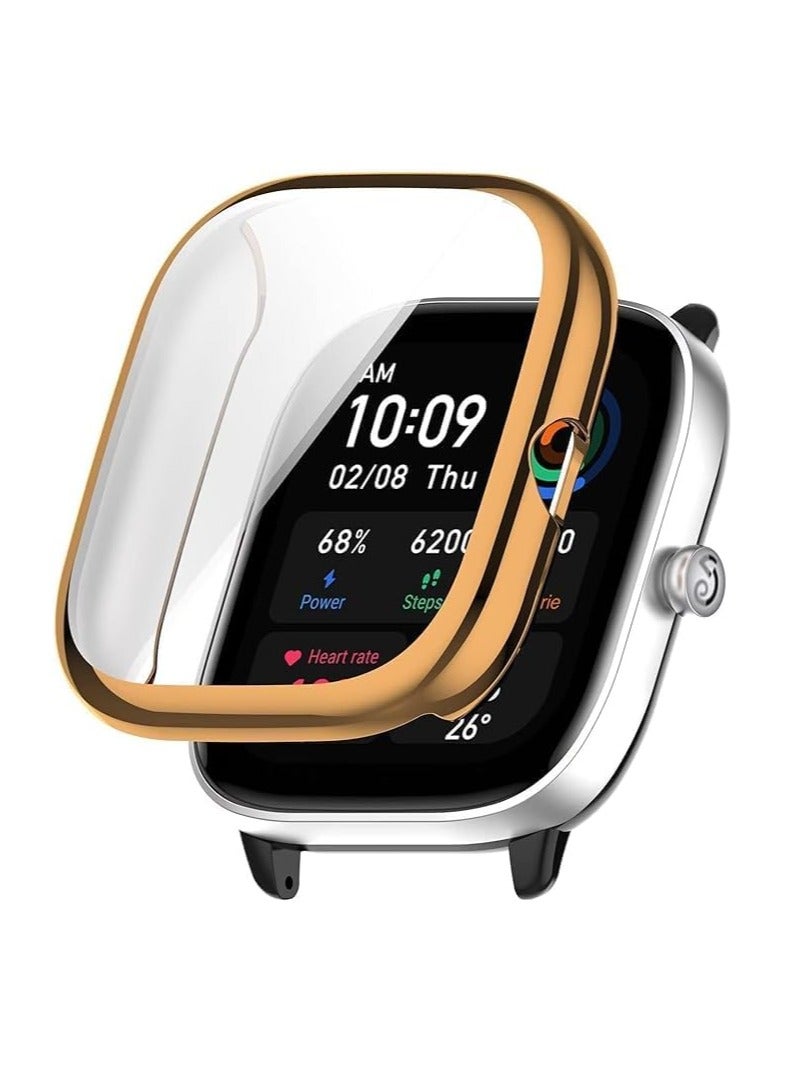 حافظة ELMO3EZZ متوافقة مع Amazfit GTS 4 Mini (ليست لـ GTS4) حافظة حماية شاشة شاملة للساعة غطاء ناعم من مادة TPU مقاوم للصدمات غطاء نحيف واقي ممتص للصدمات (ذهبي وردي) - Image 1