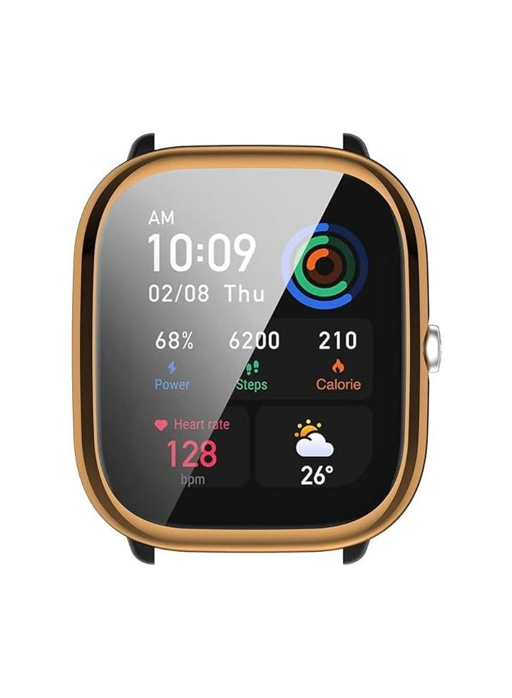 حافظة ELMO3EZZ متوافقة مع Amazfit GTS 4 Mini (ليست لـ GTS4) حافظة حماية شاشة شاملة للساعة غطاء ناعم من مادة TPU مقاوم للصدمات غطاء نحيف واقي ممتص للصدمات (ذهبي وردي) - Image 3