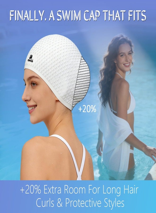 OMID Swim Cap Women Adult, Silicone Comfortable Waterproof Swimming Cap for Long Hair, Pool Beach Training (White) - Image 5