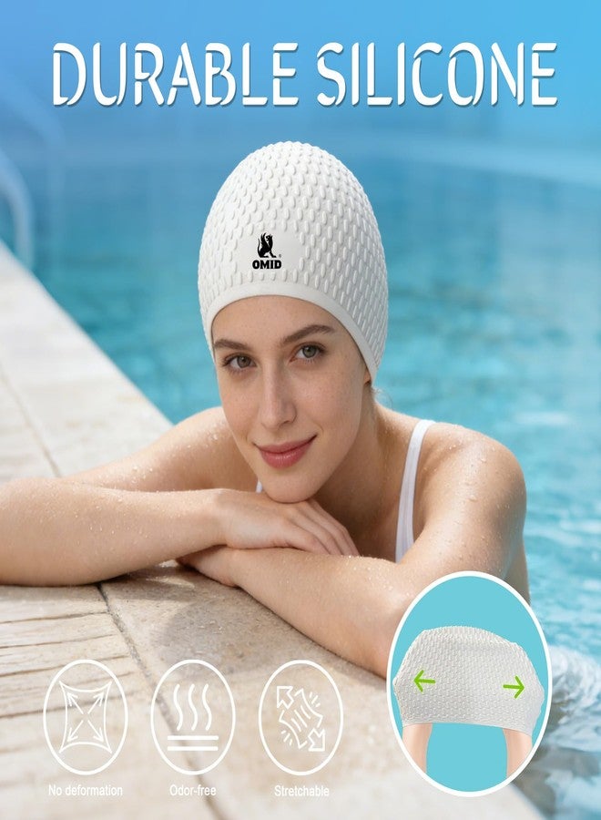 OMID Swim Cap Women Adult, Silicone Comfortable Waterproof Swimming Cap for Long Hair, Pool Beach Training (White) - Image 4
