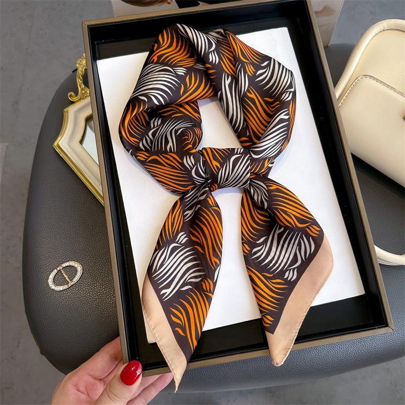 Spring and Summer Cartoon Cute Silk Scarf Small Square Silk 70cm Scarf Women's Korean Style Cat Hair Belt Decorative Headscarf - Image 4