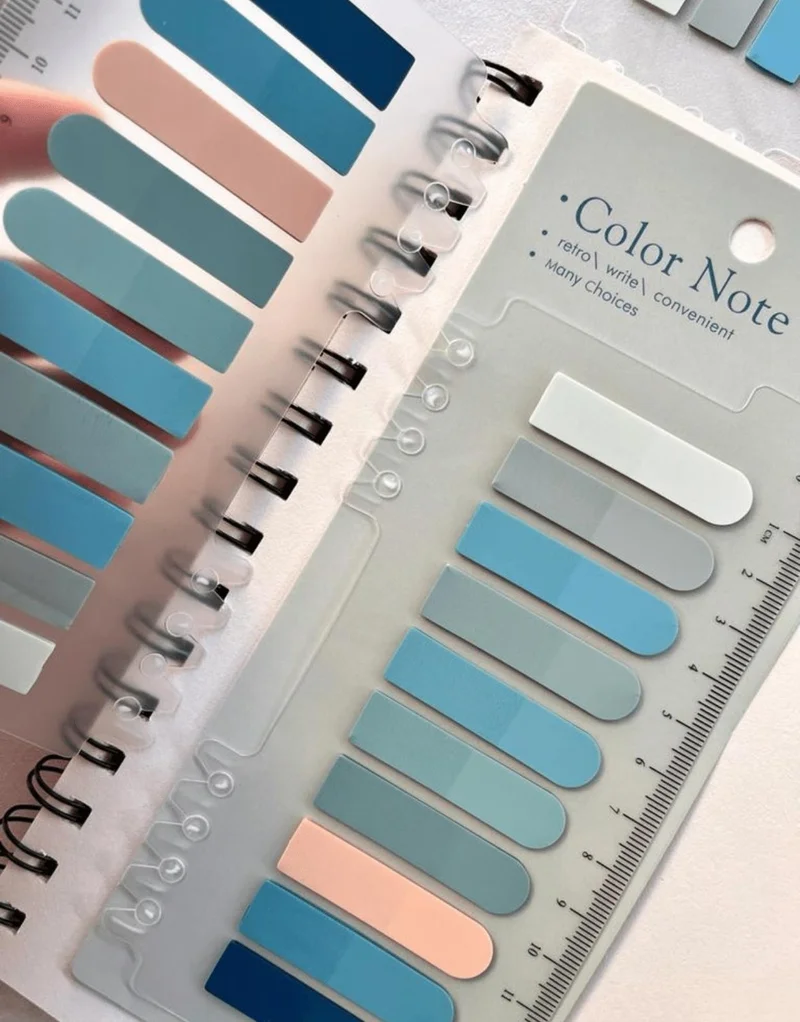 Kağıt Gemi Dükkan Oval Transparent Pet Index / Index Sticker / Sticky Note with Colored Ruler in 10 Different Colors of Blue Shades