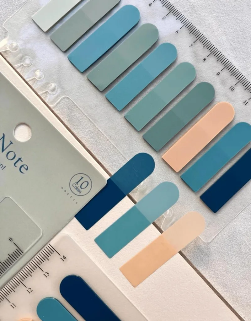 Kağıt Gemi Dükkan Oval Transparent Pet Index / Index Sticker / Sticky Note with Colored Ruler in 10 Different Colors of Blue Shades