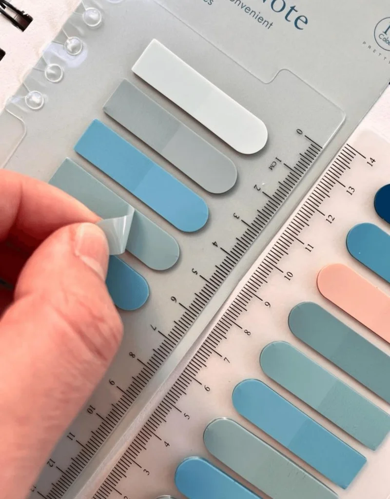 Kağıt Gemi Dükkan Oval Transparent Pet Index / Index Sticker / Sticky Note with Colored Ruler in 10 Different Colors of Blue Shades