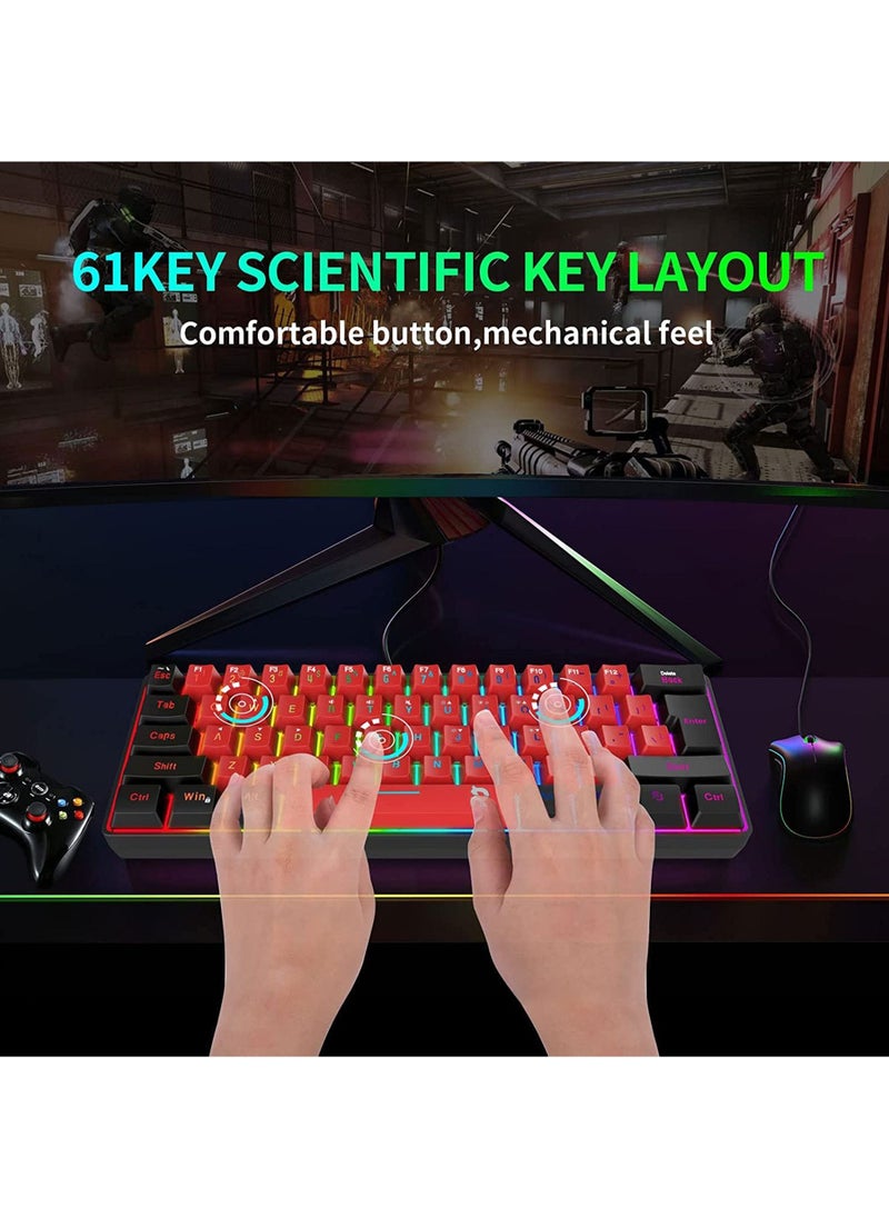 Rock Pow 60% Wired Gaming KeyboardTrue RGB Mini Keyboard Waterproof Small Compact 61 Keys Keyboard for PC Mac Gamer Typist Travel Easy to Carry on Business Trip  - Image 4