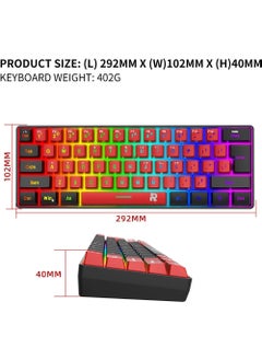 Rock Pow 60% Wired Gaming KeyboardTrue RGB Mini Keyboard Waterproof Small Compact 61 Keys Keyboard for PC Mac Gamer Typist Travel Easy to Carry on Business Trip  - Image 5