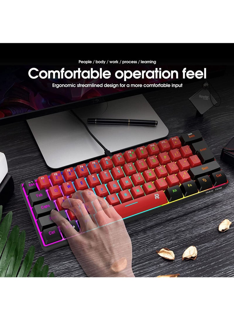 60% Wired Gaming KeyboardTrue RGB Mini Keyboard Waterproof Small Compact 61 Keys Keyboard for PC Mac Gamer Typist Travel Easy to Carry on Business Trip