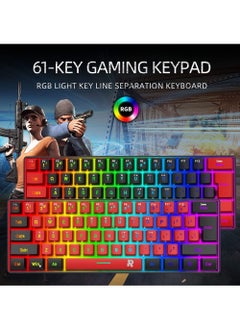 Rock Pow 60% Wired Gaming KeyboardTrue RGB Mini Keyboard Waterproof Small Compact 61 Keys Keyboard for PC Mac Gamer Typist Travel Easy to Carry on Business Trip  - Image 3