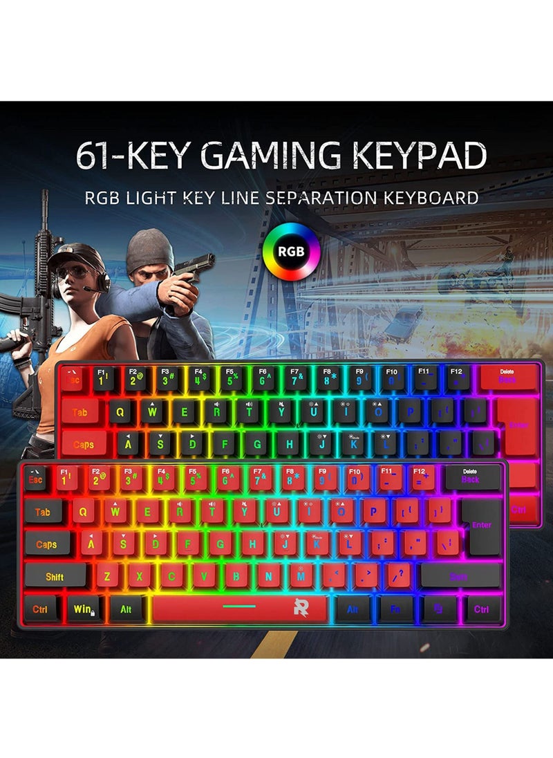 Rock Pow 60% Wired Gaming KeyboardTrue RGB Mini Keyboard Waterproof Small Compact 61 Keys Keyboard for PC Mac Gamer Typist Travel Easy to Carry on Business Trip  - Image 3