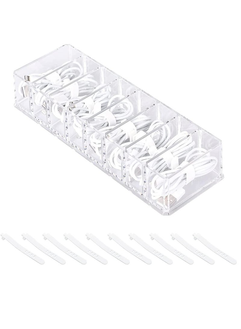 KASTWAVE Plastic Cable Management Box with 10 Wire Ties Clear Power Cord Organizer with 8 Compartments Electronics Organizer for Office Home Use Desk Accessories Storage for Stationery Supplies - Image 1
