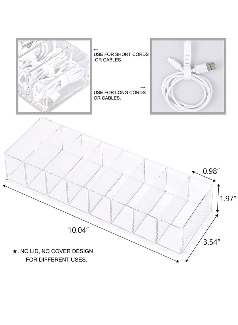KASTWAVE Plastic Cable Management Box with 10 Wire Ties Clear Power Cord Organizer with 8 Compartments Electronics Organizer for Office Home Use Desk Accessories Storage for Stationery Supplies - Image 4