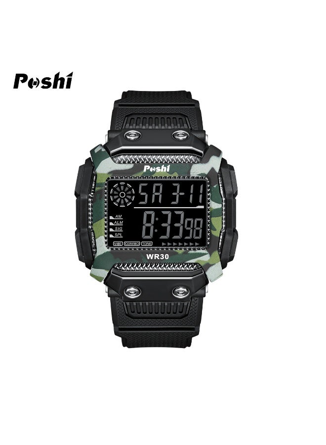 POSHI watch sports electronic watch student camouflage outdoor multi-function alarm luminous digital watch - Image 1