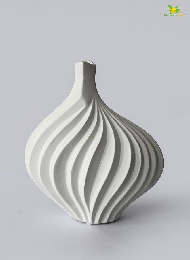 Blooming Floret White Marble Ceramic Vase for Home Decoration | Modern Centerpiece for Flowers | Perfect for Gifting, Living Room, Bedroom, and Office (Large, Chic Curves Ceramic Vase) - Image 1