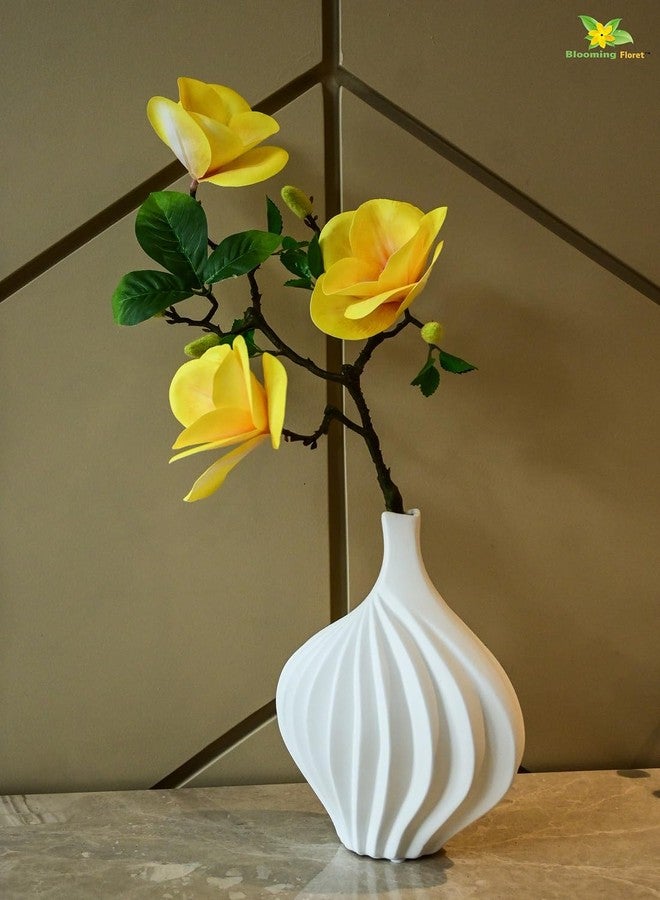 Blooming Floret White Marble Ceramic Vase for Home Decoration | Modern Centerpiece for Flowers | Perfect for Gifting, Living Room, Bedroom, and Office (Large, Chic Curves Ceramic Vase) - Image 2