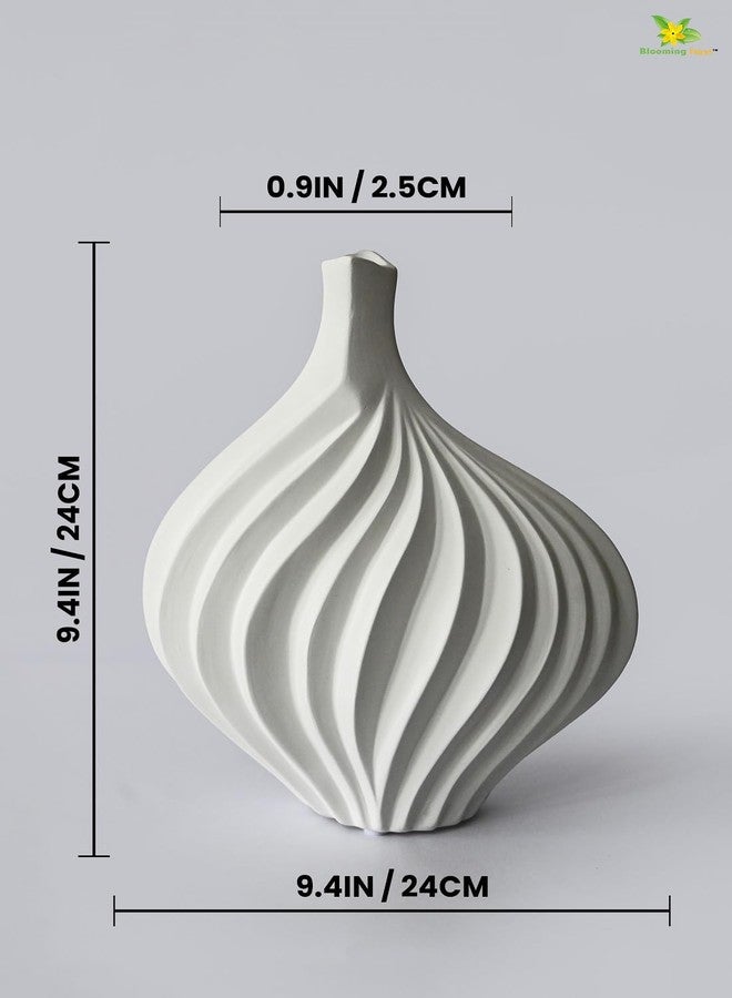 Blooming Floret White Marble Ceramic Vase for Home Decoration | Modern Centerpiece for Flowers | Perfect for Gifting, Living Room, Bedroom, and Office (Large, Chic Curves Ceramic Vase) - Image 4