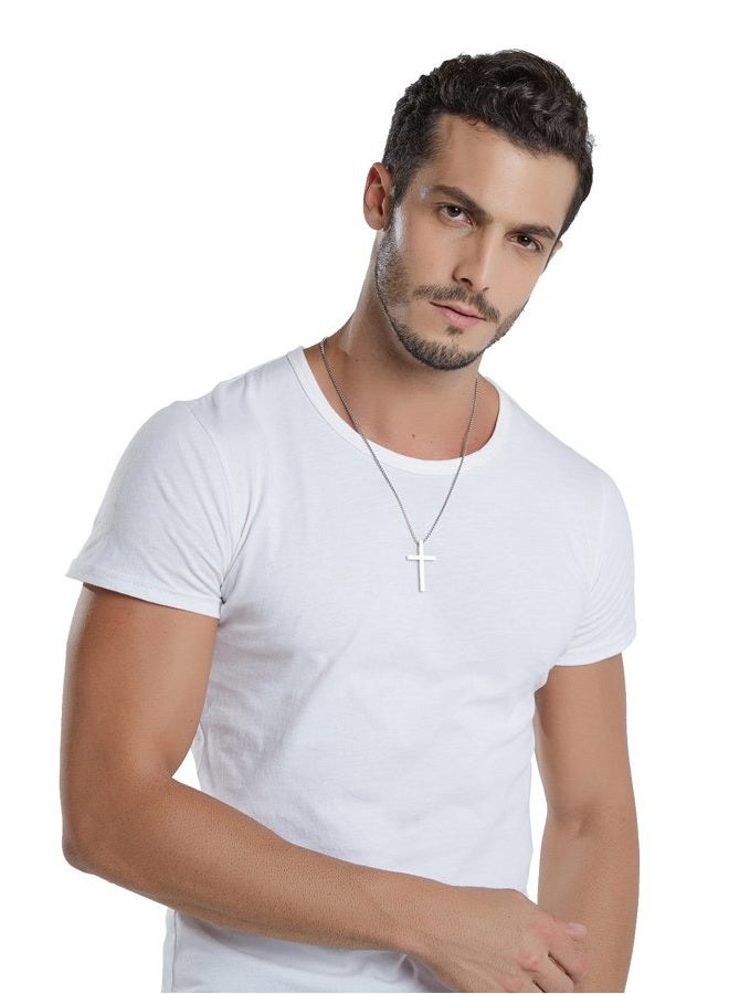REVEMCN Reve Simple Stainless Steel Silver Tone Cross Pendant Chain Necklace for Men Women, 20??-22?? (Men:1.71.02'' Pendant+22'' Rolo Chain) - Image 5
