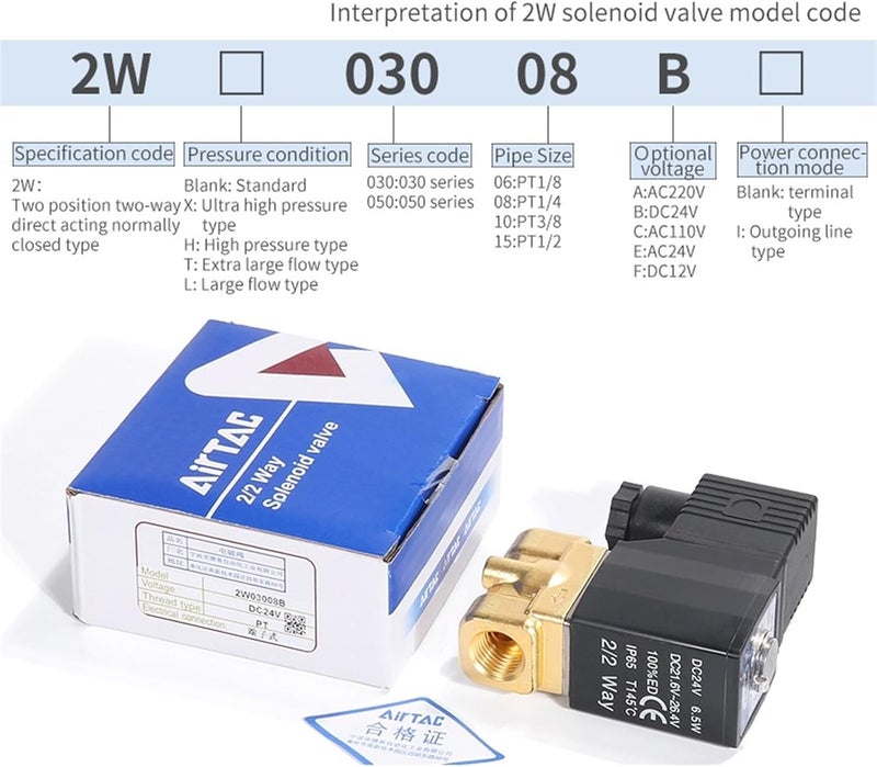 2W030-08 Fluid Control Valve 2/2 Way Direct Acting Normally Closed Valve 1/4''(2W03008A) - Image 2