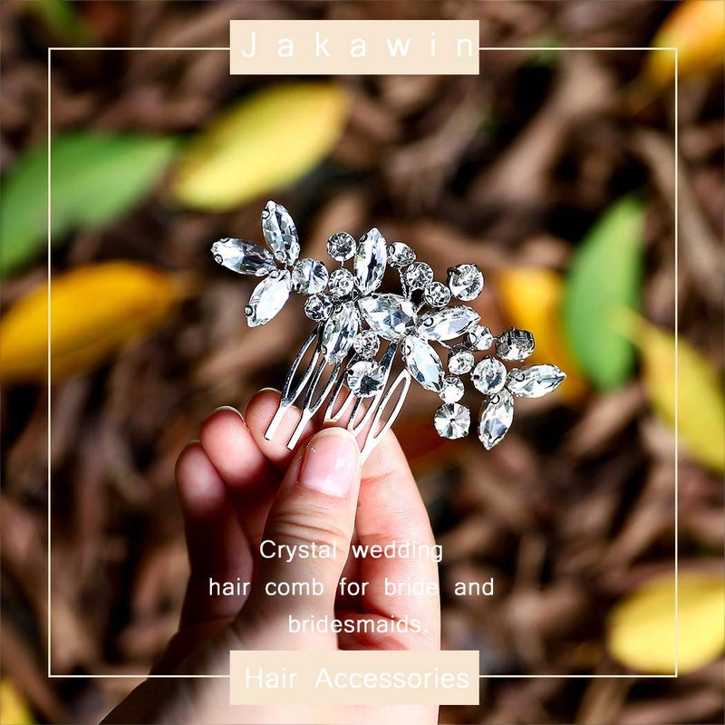 JAKAWIN JAKAWIN Bride Wedding Hair Comb Crystal Hair Piece Rhinestone Bridal Hair Accessories for Women HC042 (Silver)  - Image 3