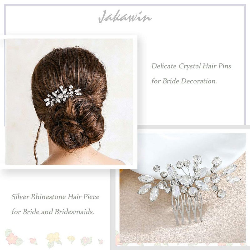 JAKAWIN JAKAWIN Bride Wedding Hair Comb Crystal Hair Piece Rhinestone Bridal Hair Accessories for Women HC042 (Silver)  - Image 4
