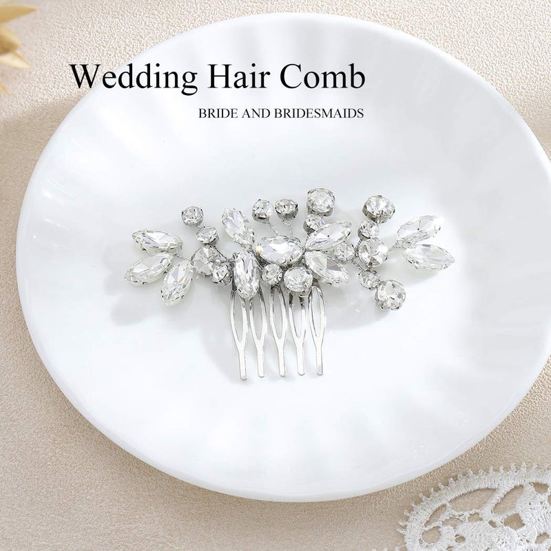 JAKAWIN JAKAWIN Bride Wedding Hair Comb Crystal Hair Piece Rhinestone Bridal Hair Accessories for Women HC042 (Silver)  - Image 2
