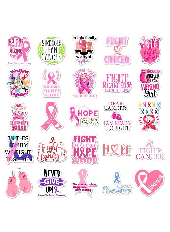 Breast Cancer Awareness Sticker Set 50 Pieces Pink Assorted Logo Designs Breast Cancer Awareness Stickers for Water Bottles, Mobile Phones, and Billboards Set of 50 Stickers - Image 2