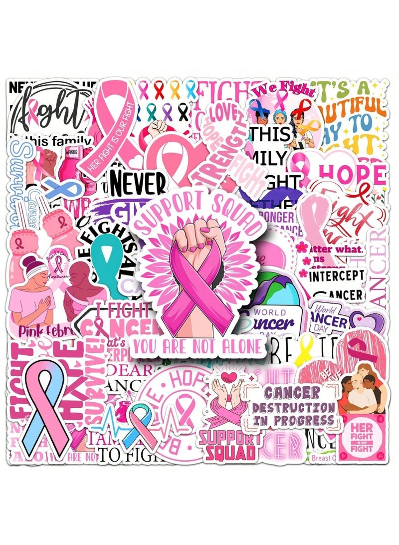 Breast Cancer Awareness Sticker Set 50 Pieces Pink Assorted Logo Designs Breast Cancer Awareness Stickers for Water Bottles, Mobile Phones, and Billboards Set of 50 Stickers - Image 4