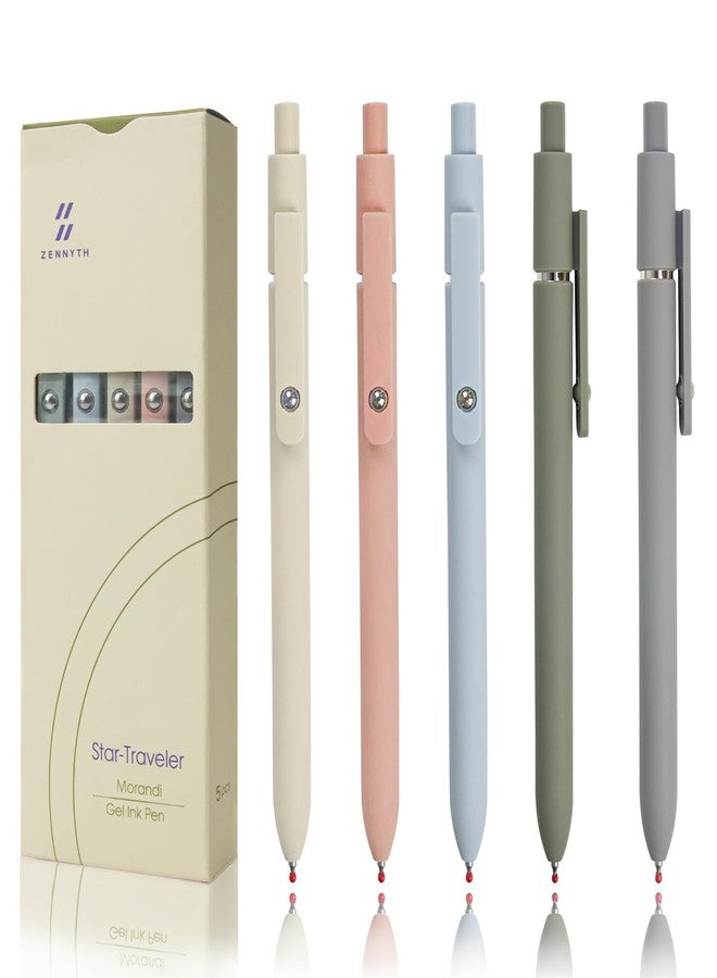 FZWONVUC 5 Pcs 0.5mm Quick Dry Pens Fine Point Smooth Writing Pens for Journaling Note Taking Black Ink Gel Pens for Office School Supplies Gifts Women Teacher Students (Morandi Colors) - Image 1