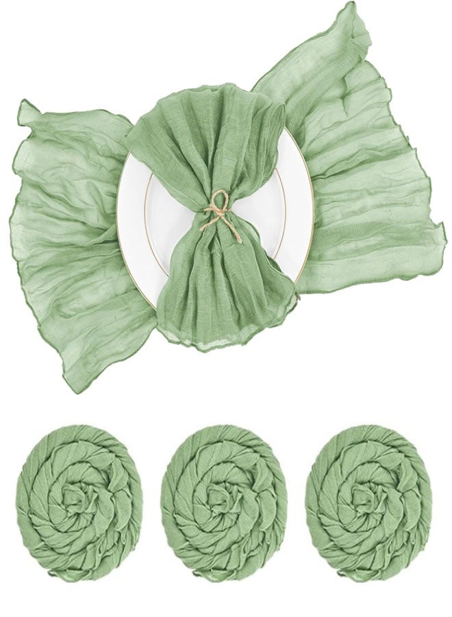4 قطع مناديل شاش قماشية، 50 × 50 سم مناديل مائدة زخرفية، مناديل شاش قماشية بوهيمية ديكور مائدة عشاء ريفي لحفلات الزفاف والاستقبال وزينة مائدة الطعام وأعياد الميلاد (أخضر) - Image 1