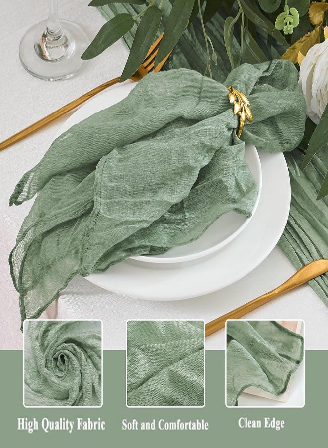 4 قطع مناديل شاش قماشية، 50 × 50 سم مناديل مائدة زخرفية، مناديل شاش قماشية بوهيمية ديكور مائدة عشاء ريفي لحفلات الزفاف والاستقبال وزينة مائدة الطعام وأعياد الميلاد (أخضر) - Image 4