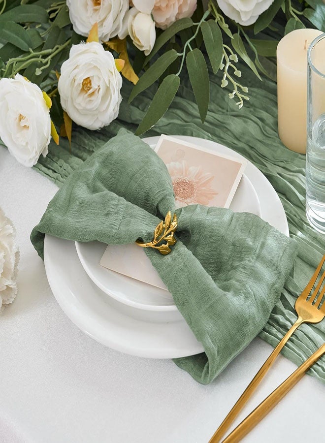 4 قطع مناديل شاش قماشية، 50 × 50 سم مناديل مائدة زخرفية، مناديل شاش قماشية بوهيمية ديكور مائدة عشاء ريفي لحفلات الزفاف والاستقبال وزينة مائدة الطعام وأعياد الميلاد (أخضر) - Image 5
