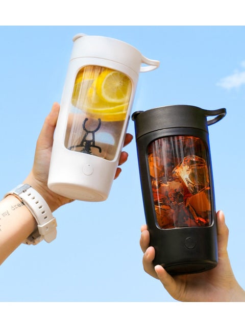 650ml Electric Protein Shaker Cup Auto Juicer Coffee Mixing Mug Shake Mixer Drink Bottle Gym Powder Blender drink bottles with caps (Pink, White)