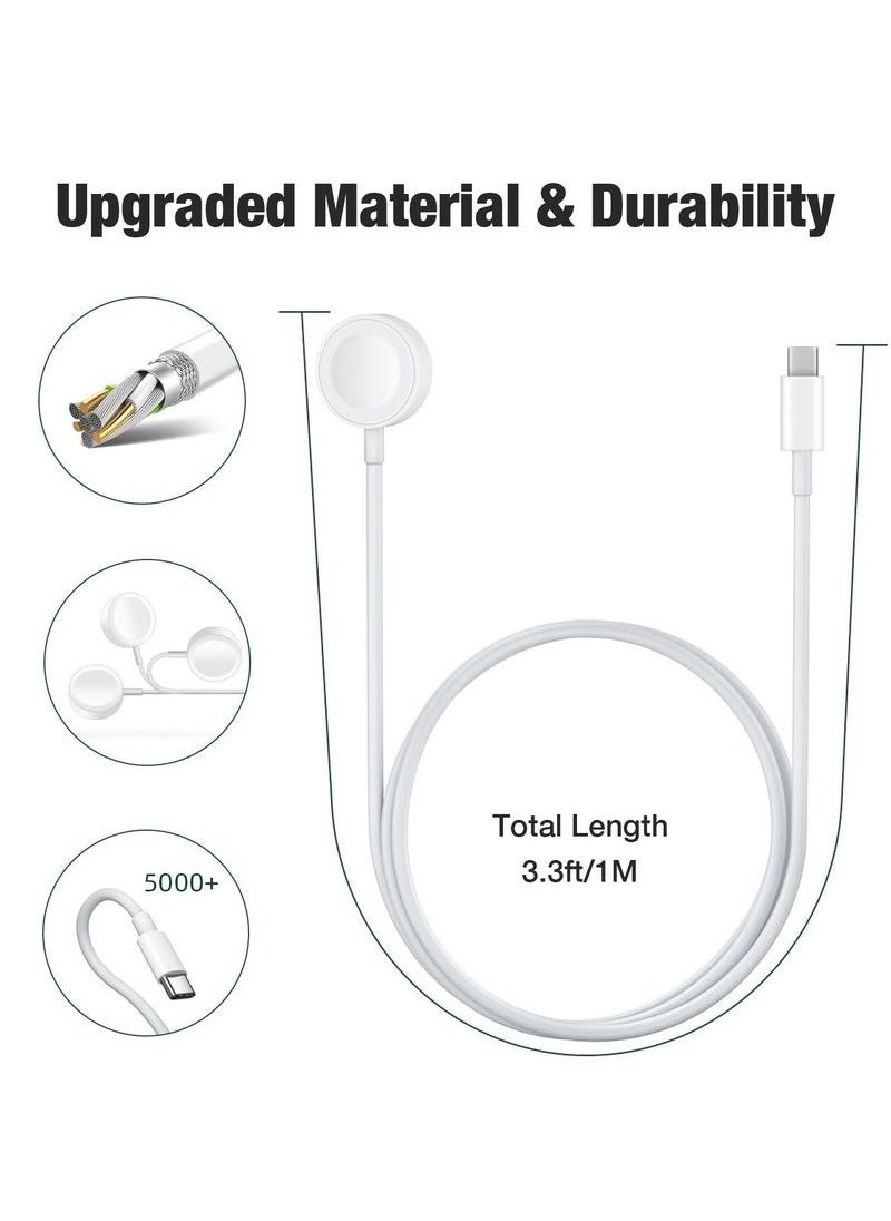 2Pack Fast Charging USB C Watch Charger Cord Compatible for Apple Watch, Magnetic Watch Charging Cable Compatible for Watch Series 10/9/8/7/Ultra/Ultra2/SE2/6/5/4/3/2/1/SE1, Type C Cord, 1M