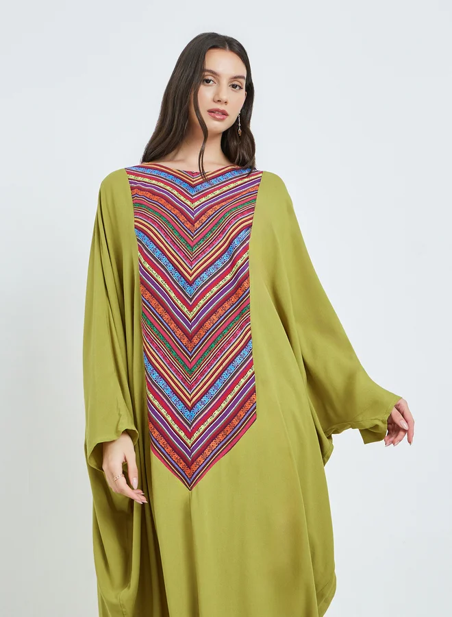 تايك تو Green Batwing Sleeves Patterned Kaftan