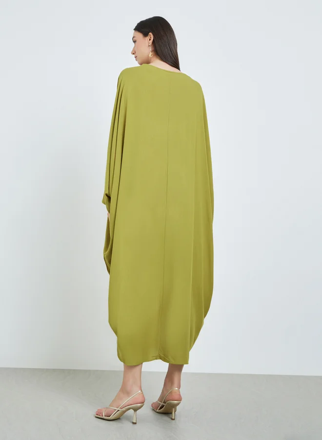 تايك تو Green Batwing Sleeves Patterned Kaftan
