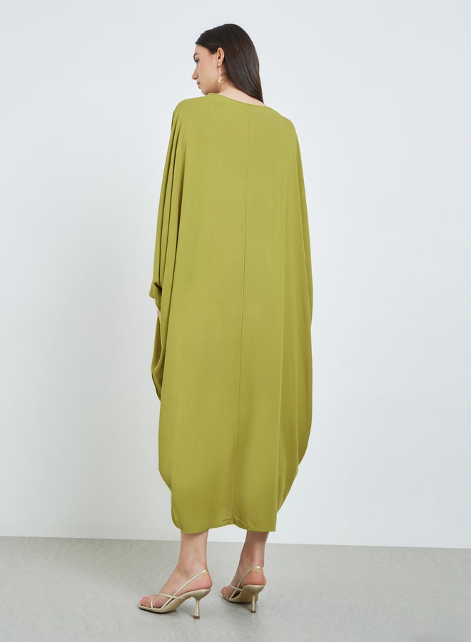 Take Two Green Batwing Sleeves Patterned Kaftan - Image 3