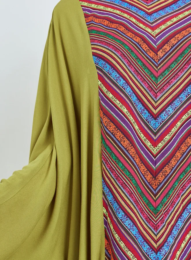 تايك تو Green Batwing Sleeves Patterned Kaftan